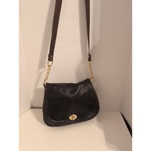 Kate‎ Landry Brown Pebble Leather Handbag Gold Chain & Hardware Detail